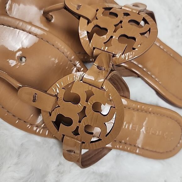 Tory Burch Miller Patent Leather Sandals In Sand Nude Tan Color Size 8M - Picture 4 of 6